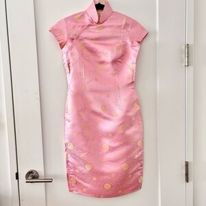 Vintage Custom Made Silk Organza Pale Pink Jipao Cheongsam Evening Dress Size XS